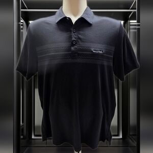 Travis Mathew Black Polo with Subtle Horizontal Stripe